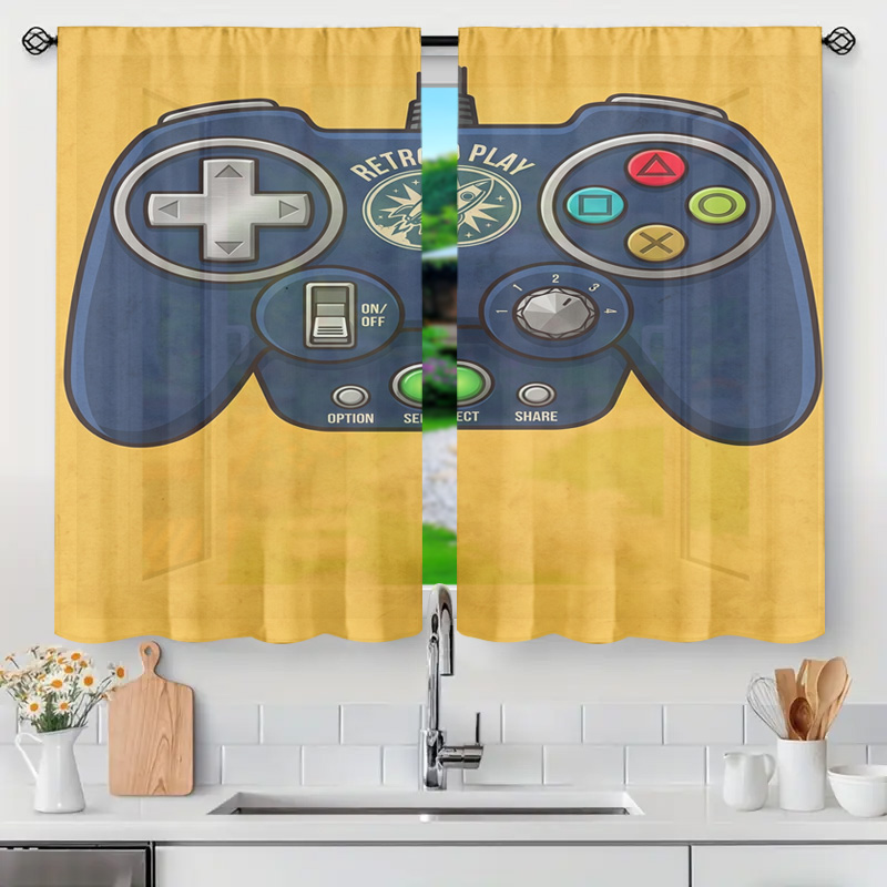 Retro Gaming Youtube - แผงม่านลายคอนโทรลเลอร์เกม ตกแต่งหน้าต่างวิดีโอเกมย้อนยุค ผ้าม่านโปร่งแสงสำหรับห้องนั่งเล่นที่บ้าน